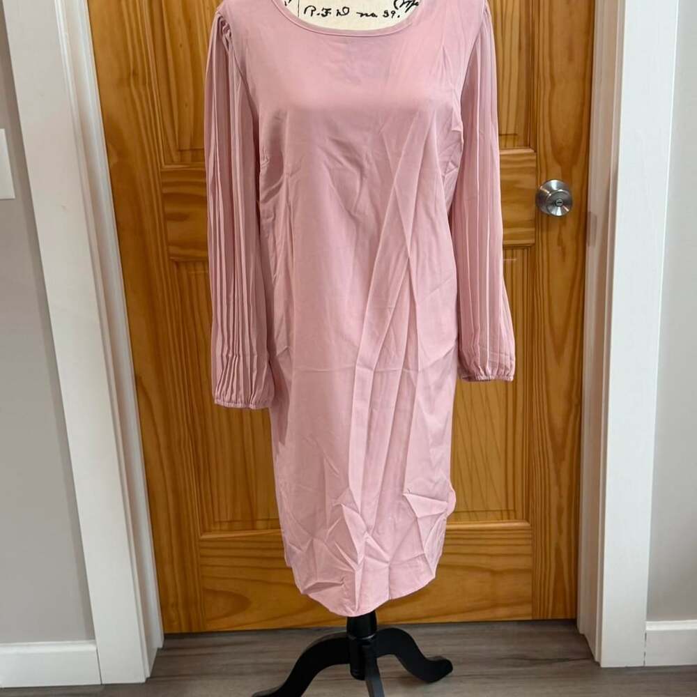 SHEIN Curve Pink Pleated Long Sleeve Midi Dress